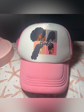 Pink and White Barbie Print Baseball Hat